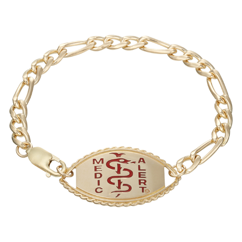 Figaro Elite Medical ID Bracelet 14k Gold